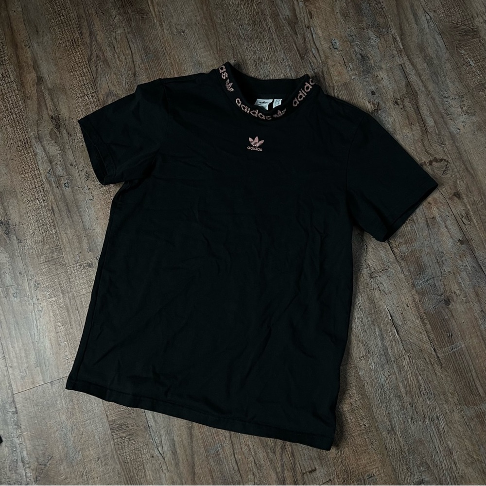 Black & Shimmery Rose Gold Adidas Top